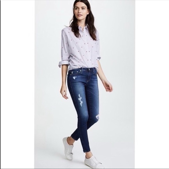 AG The Ankle Super Skinny Distressed Denim Jeans - Picture 1 of 12